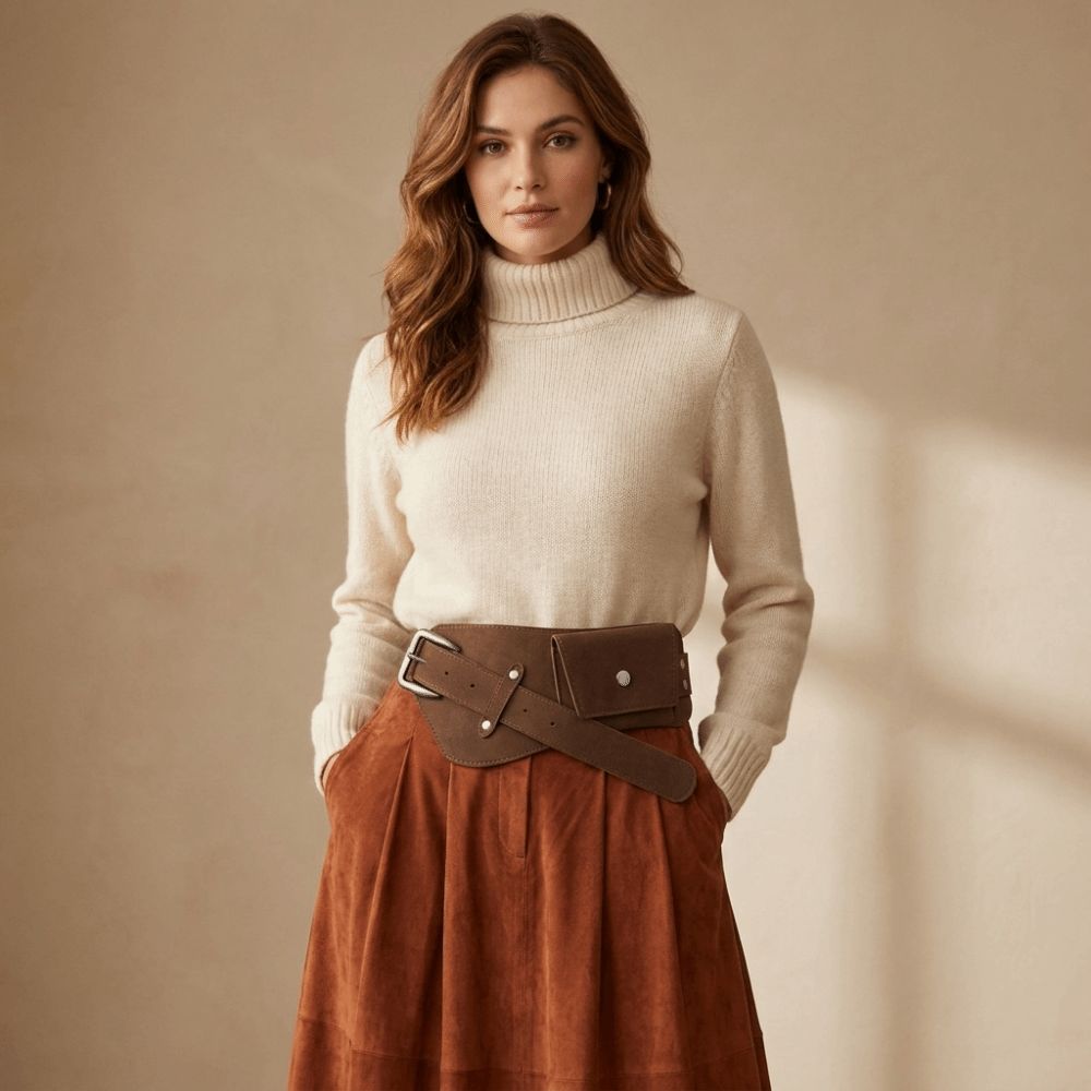 Belt Bag Leather Wide - Cintura Larga in PU Stile Cowboy